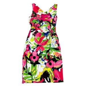 Lauren Ralph Lauren Colorful Floral Cowl Neck Sleeveless Stretch Jersey Dress 10